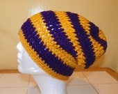Slouch Hat LA Laker Fans  Mens  Teen Women Unisex Sloucy Beanie Hat Gold and Purple Hand Crochet