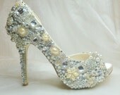 Cinderella's Wish peep toes... crystal, glass and pearl embellished wedding and party shoes