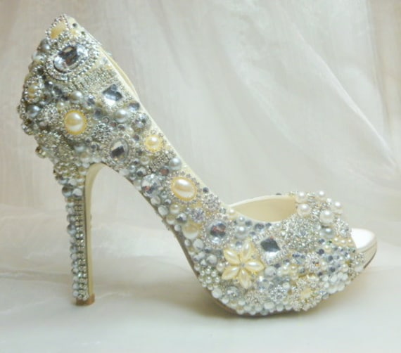 Cinderella's Wish peep toes... crystal, glass and pearl embellished wedding and party shoes