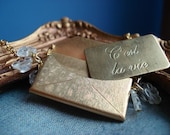 Long Distance Love Letter Charming Envelope Pendant Leaf Shaped Quartz Beads Mail French Francophile Vintage Inspired C'est la Vie Romantic