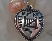 Heart Charm Necklace Two Four Six Eight  Meet Me at the Garden Gate, Heart Shaped Charm Fresh Water Pearl Pale Pink Pastel Romantic Love