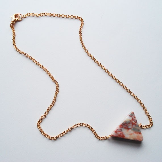 Left or Right  Follow the Arrow Necklace  Marble Triangle on a Gold Plated Chain Rock Geology Geometry Minimal Modern Simple