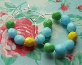Sale Beaded Hoop Earrigns Silver Plated Hoop Earrings Baby Blue Bright Yellow  Fresh Mint Green Fun Cheerful Czech Glass Beads 2