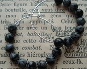 Beaded Hoop Earrings Elegant Silver Hoops Silver Plated Earrings Round  Grey Black Snowflake Obsidian Beads Simple Minimal
