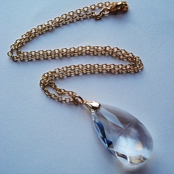 Prism Necklace Crystal Gold Plated Chain Wedding Bride Romantic Sparkly Glass Bride Elegant Simple Tear Drop Pendant Charm Dangle Drop 4
