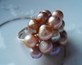 Pearl Ring Statement Cocktail Large Bold Wedding Bridesmaid Cream Beige Grey Blush Fresh Water Pearl Ring