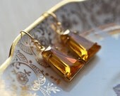 Estate Style Yellow Earrings Old Hollywood Glamour Vintage Inspired   Dangle Sparkle Golden Glow