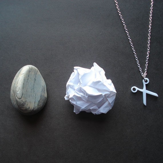 Rock Paper Scissors Necklace White Acrylic Scissor Charm on a Silver Plated Chain Modern Minimal Simple Silhouette