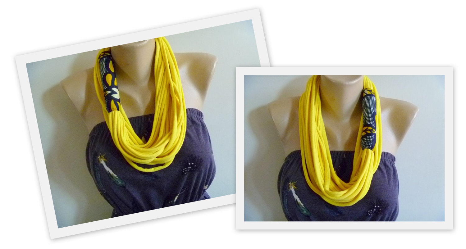 Scarf Necklace- Yellow & African Wax Print Scarflace