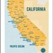 California Map 16"x20" Yellow- Vintage style poster