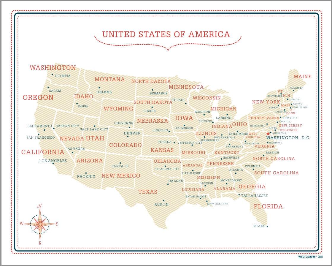 USA Map in Sand Color - 16"x20"