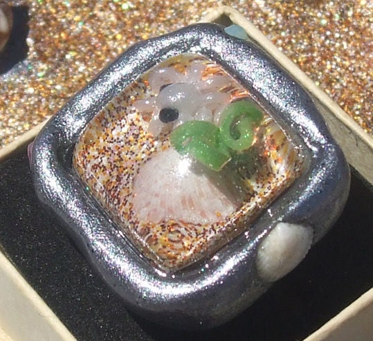 ON SALE: Pocket Octopus Aquarium ToGo OOAK Adjustable Ring