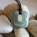 Blue and Vanilla Reactive Bullseye Fused Glass Pendant. Red Cells for Remission. Awareness Jewelry