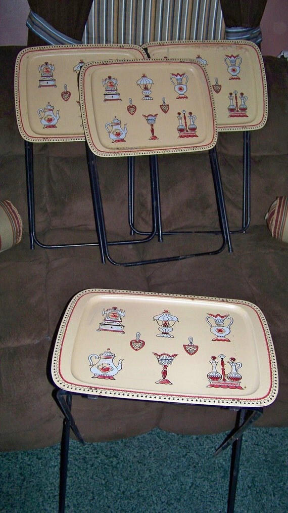 Vintage Set of 4 Standing Folding TV Trays Vintage by Pohlmans