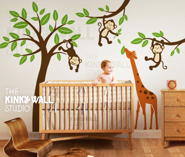 Nursery Must Have - Monkeys on Tree with Giraffe - KK127 - Children Baby Kid Boy Girl Playroom