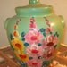 Vintage Ransburg Cookie Jar Excellent Condition Green with Pinks and Yellow Florals