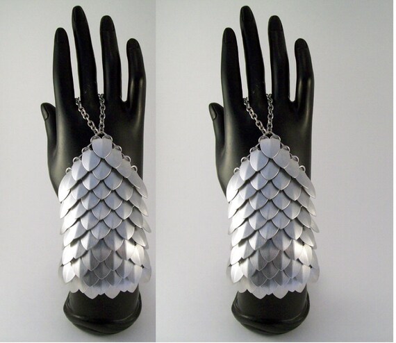 Slave bracelet, Tribal, elven chainmaille handflower, scalemail.  Larp, SCA, medieval, fantasy armor, bellydance, dragon costume, sexy, bdsm