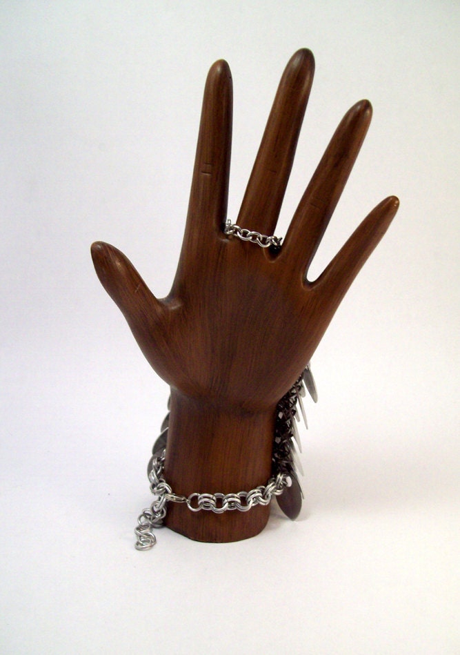 Slave bracelet, Tribal, elven chainmaille handflower, scalemail.  Larp, SCA, medieval, fantasy armor, bellydance, dragon costume, sexy, bdsm