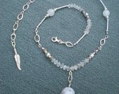 In a Faerie Realm necklace, OOAK, pink opal, rose quartz, sterling silver, feather charm