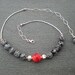 Hot Topic necklace, snowflake obsidian, red bamboo coral, sterling silver, one of a kind
