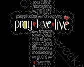 Scripture Art - Pray, Love, Live Bible verse - Christian art (5x7 print)
