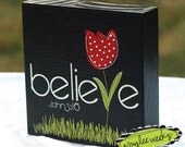 Scripture Art, BELIEVE (john 3:16) Bible verse, Christian art block (size-5x5)