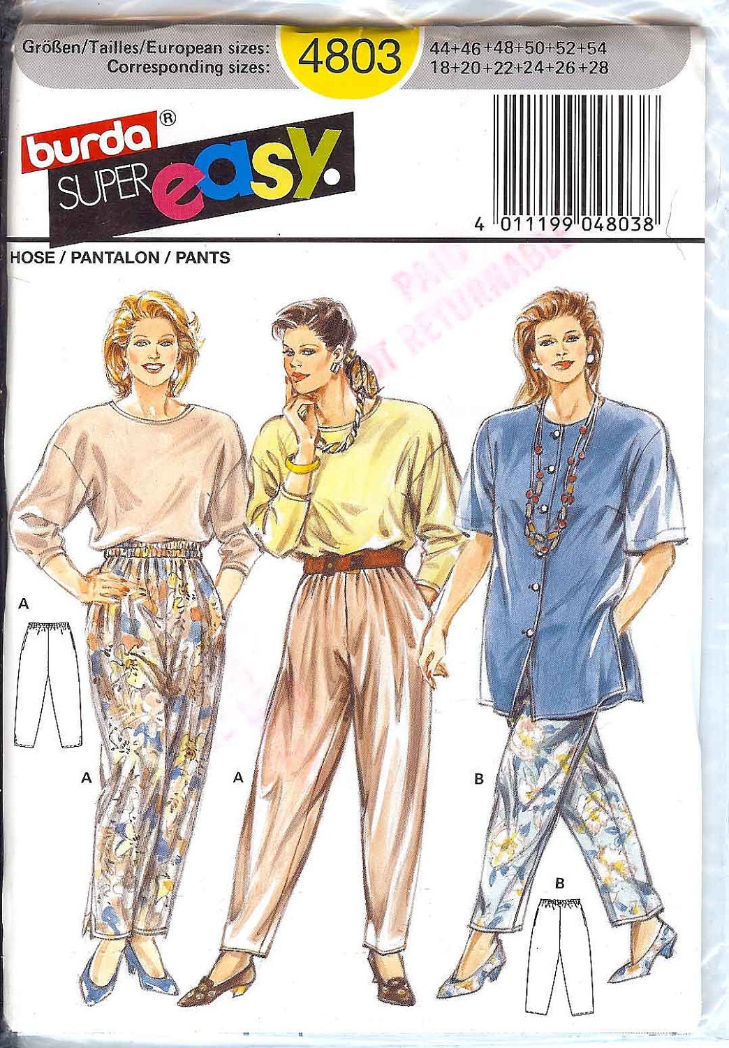 Womens Plus Size Pants Pattern    Burda 4803   Size 18-28   New Uncut  FREE SHIPPING