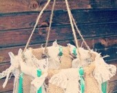 Burlap and Lace Ribbon Mobile, Wedding or Nursery Decor, Tan, Ivory, White, and Cream, Nursery Mobile, Baby Crib Mobile