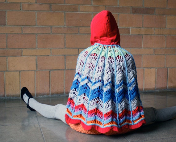 Hooded CAPE corduroy red blue gray poncho