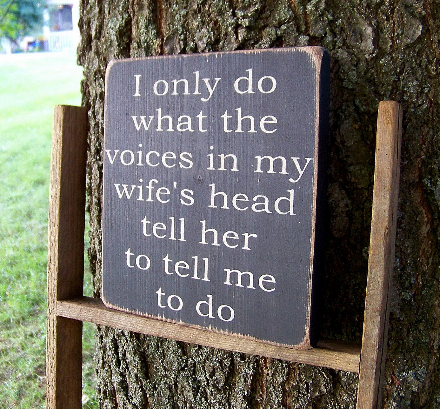 Wood Sign Funny I only do what the voices in my wife's head tell her to tell me to do