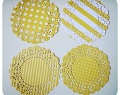 Parisian Lace Yellow Doily polka dot & stripe for Scrap booking or card making / pack