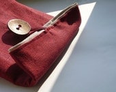 Folded flat clutch small fabric linen maroon gray handmade ready to ship
