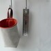 Hanging fabric basket wall pocket natural gray with leather loop handmade