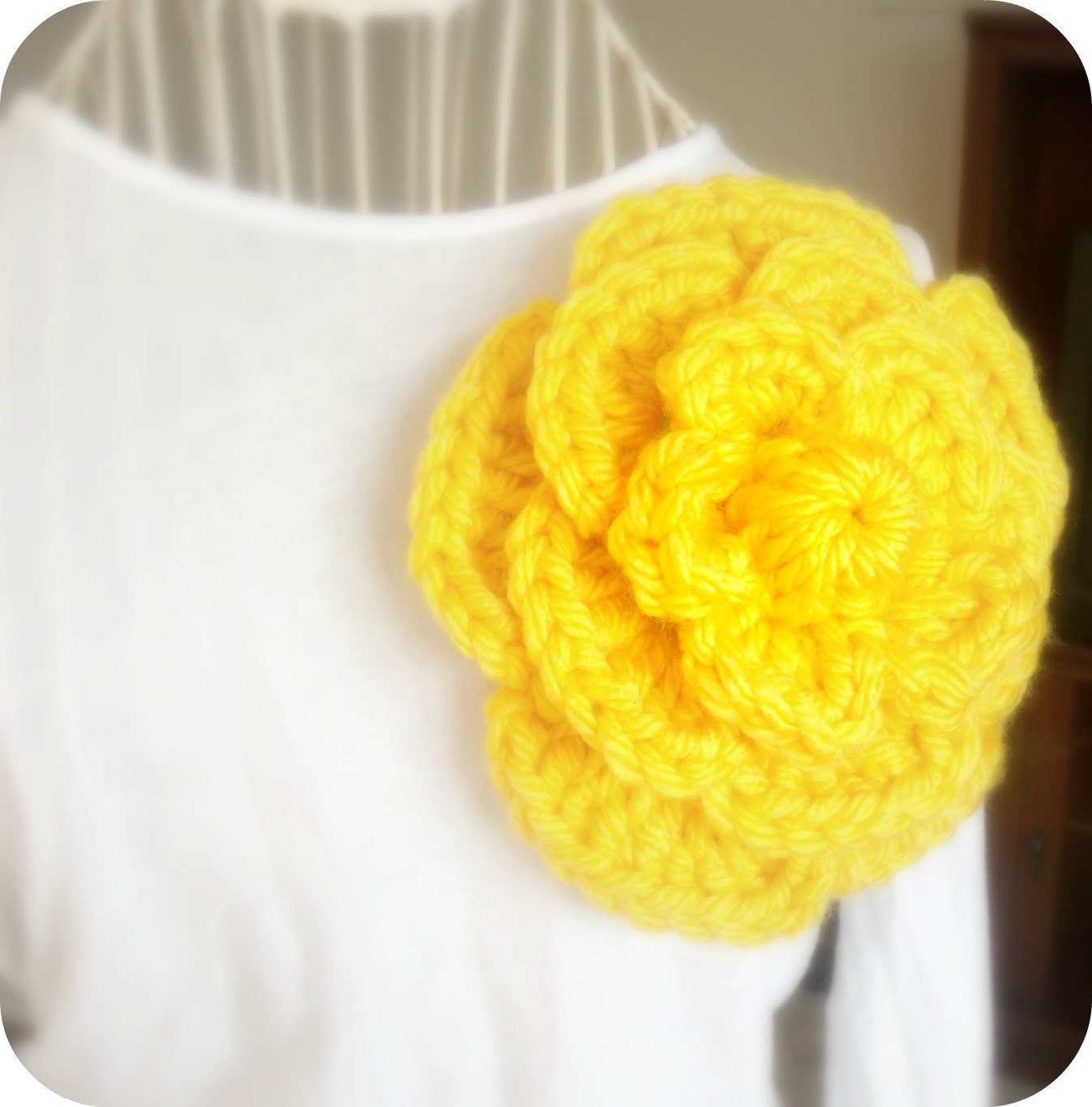 Yellow Crochet Flower Pin - Ready To ship