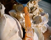 Sea Glass Coffee Scoop made with Recycled Bottle "Tumbled Island Glass"  in Tangerine Orange. Dishwasher Safe. Stainless Steel.