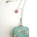 Girls Necklace Of Vintage Tin Suitcase,White Enamel Chain, Pink Flower Charm