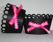 12 Black and HOT Pink Cupcake Wrappers... party, birthday, girl, baby, bridal