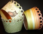 12 Fall, Owl, Autumn Party Cupcake Wrappers... Rainbow, owl, green, leaves, harvest, orange - DDCupcakeAccessories