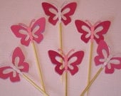 12 Pretty Pink Butterfly Cupcake Toppers