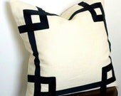 Greek Key Fretwork Ivory Linen with Black- Euro Pillow Cover