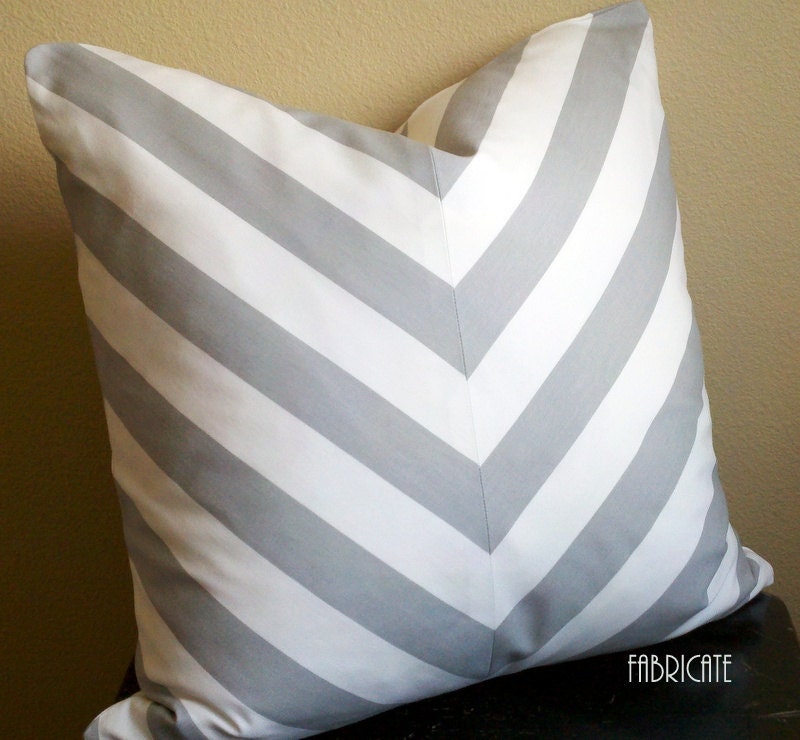 Chevron Striped Gray and White -Pillow Cover