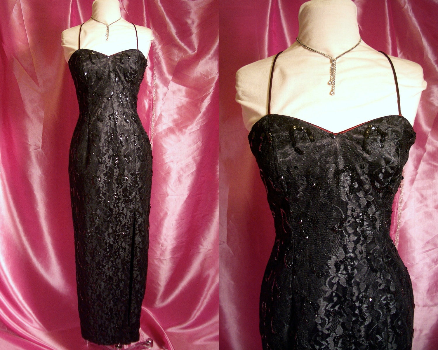 Vintage Party Dress - Jessica McClintock Cocktail Sequin Wiggle Bombshell Vamp Maxi -- For Size Small to Medium Vamp Vixens