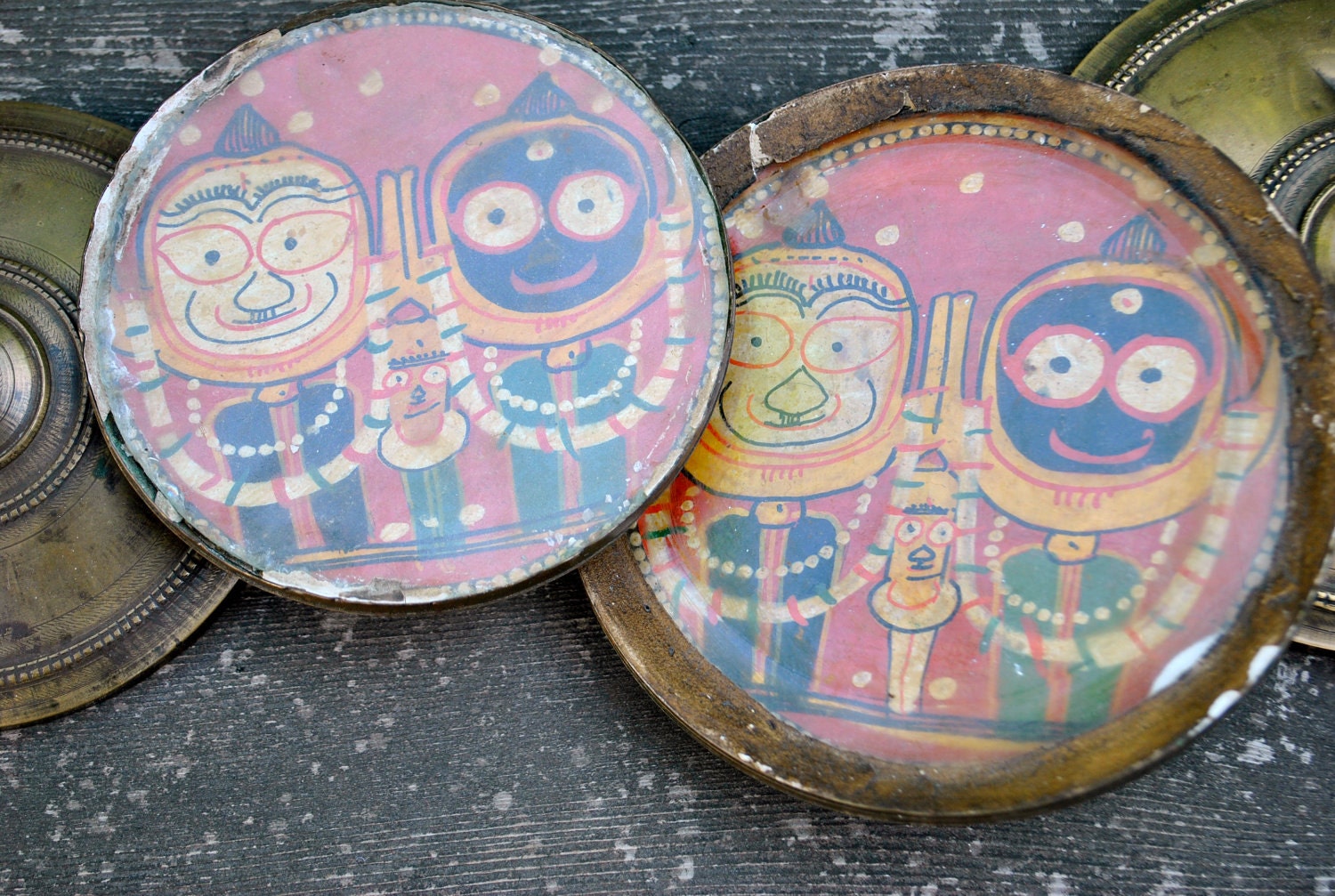 19th c. JAGANNATH Brass Hindu Deity Antique Table ALTAR- Large 5 in.