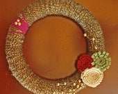 Christmas Wreath. Winter Wreath. Flower Wreath. Yarn and Felt Wreath. (W15)