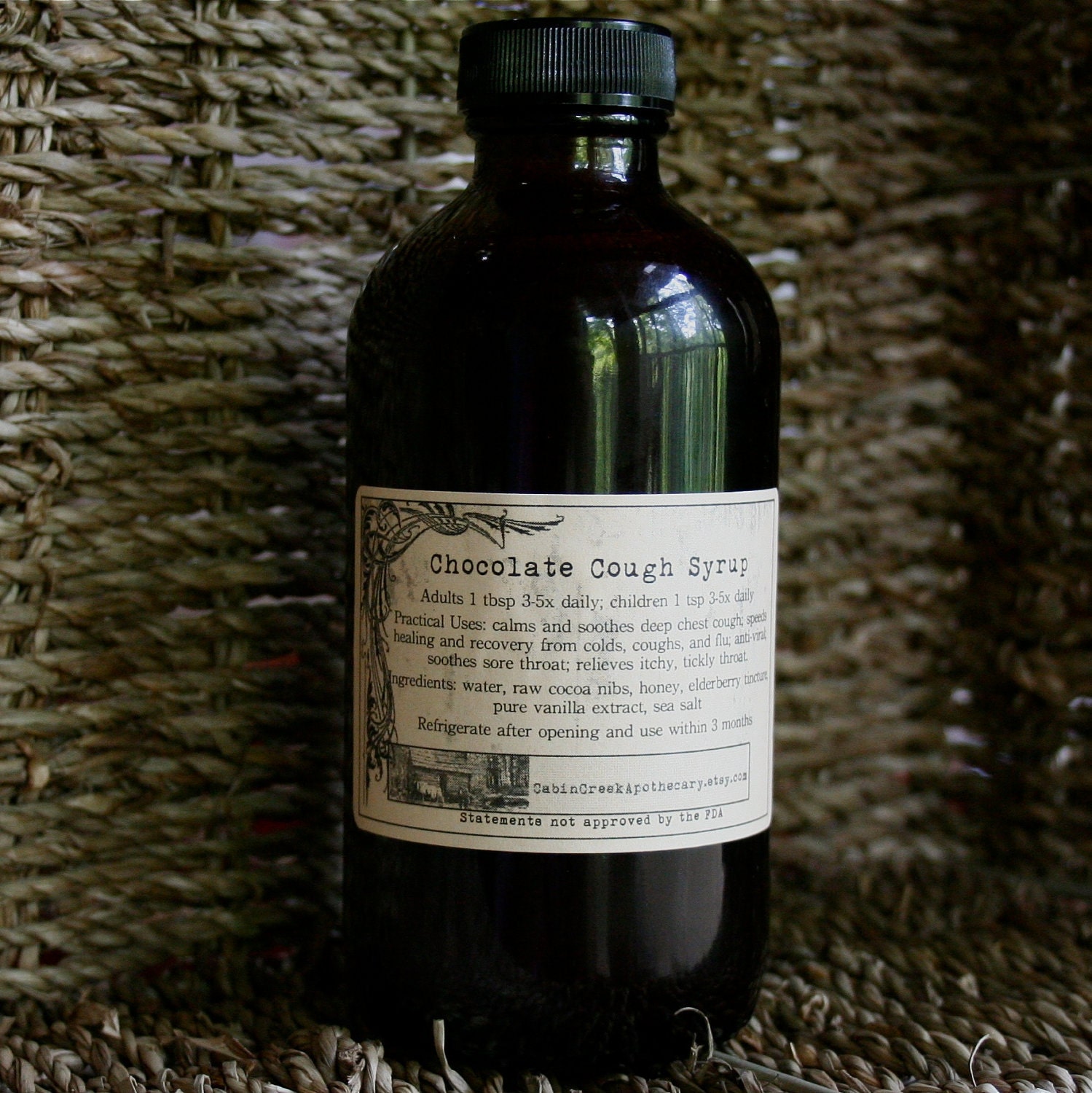 Chocolate Syrup with Honey and Elderberry, 4 oz