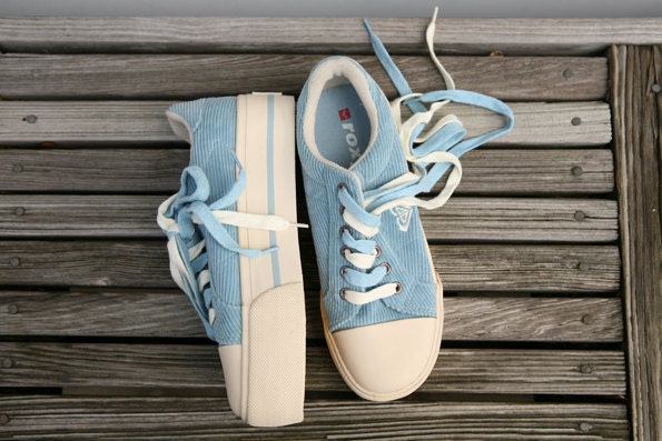 Vintage 90s Platform Sneakers by Roxy Quiksilver - Periwinkle / Sky Blue and Cream Size 8 - RESERVED FOR TAMARA