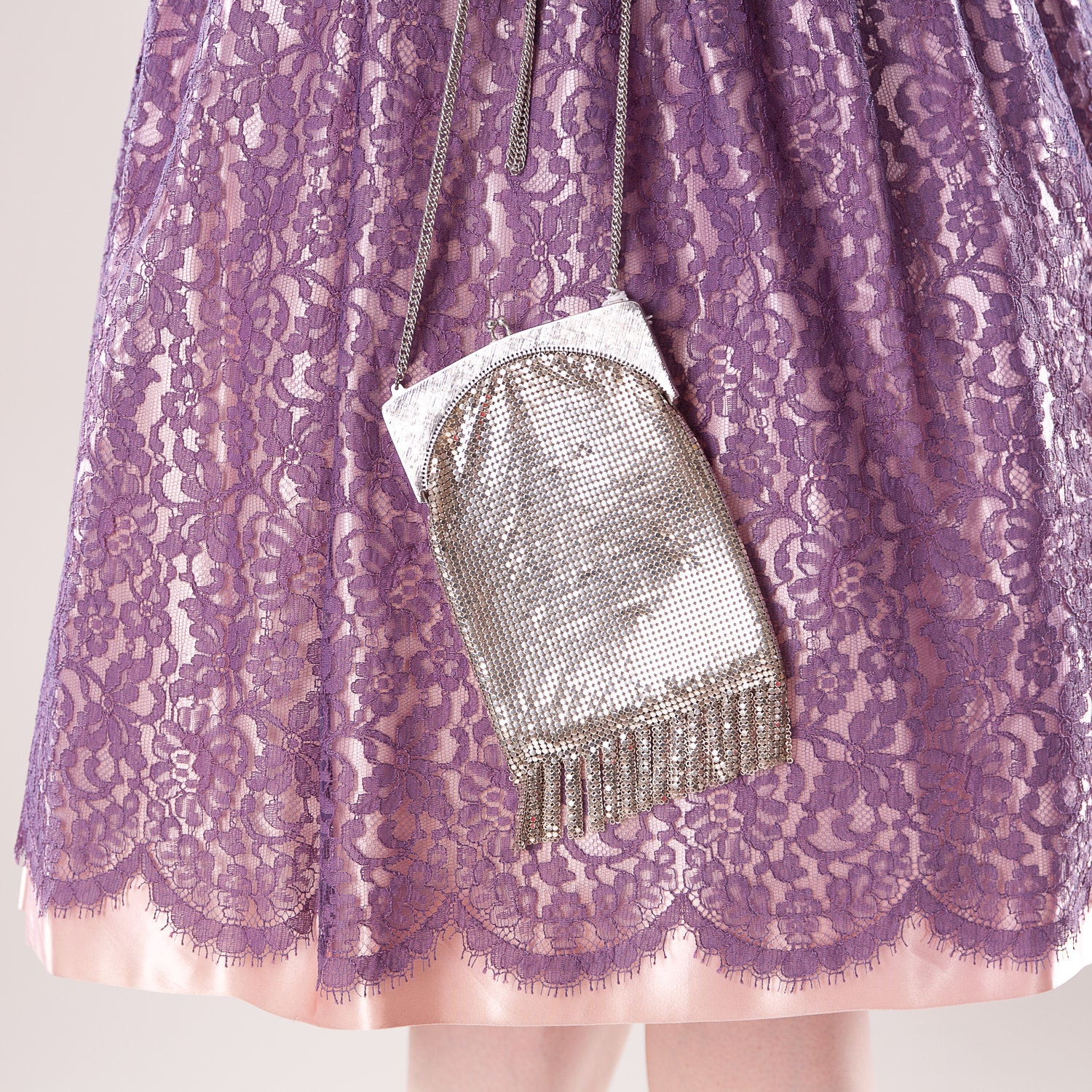 Vintage 1970s Whiting Davis Purse Silver Mesh Fringe Shoulder Bag Bridal Fashions