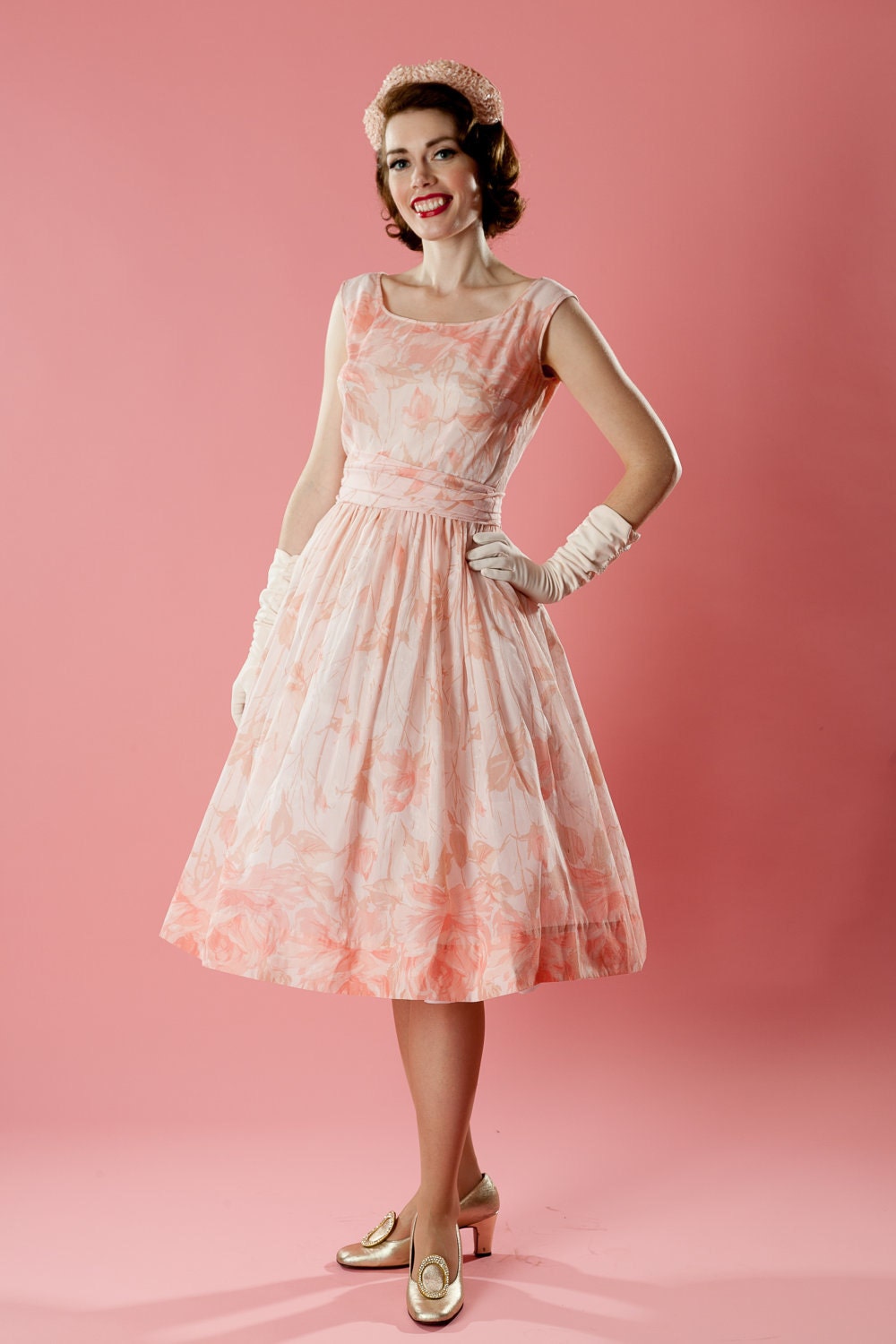 Vintage 1950s Dress Pink Jerry Gilden Blush Wedding Bridal Fashions
