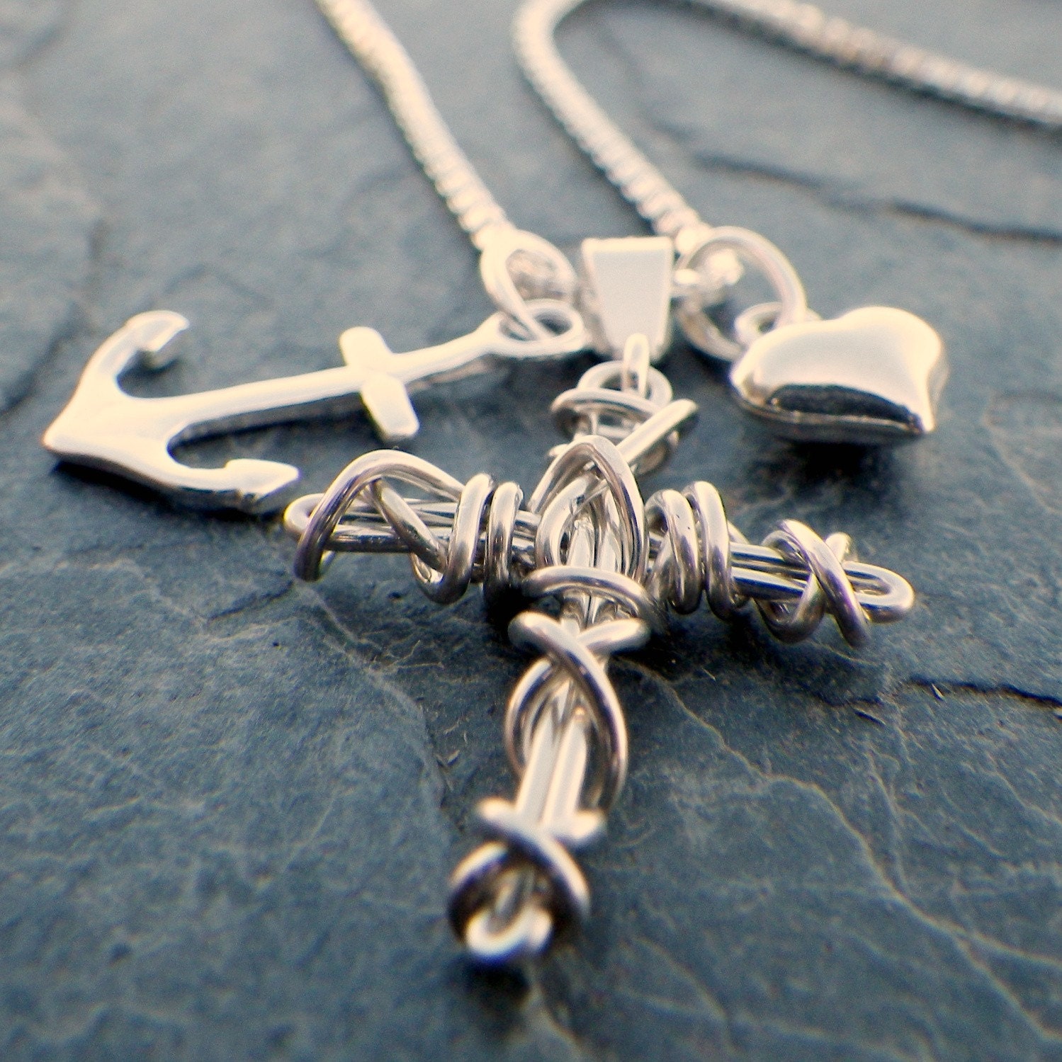 faith, hope, love necklace, sterling silver