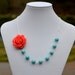 Coral Rose and Turquoise Beaded Chunky Asymmetrical Necklace